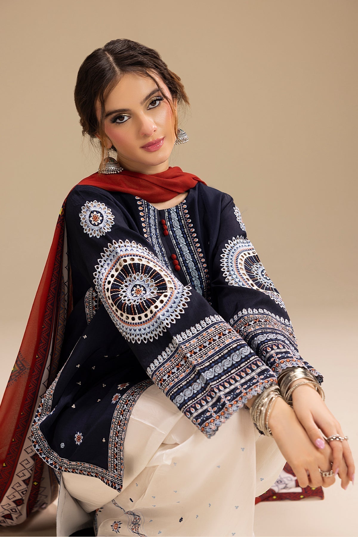 Dhanak-3PC Embroidered Shirt with Digital Printed Wool Shawl - 3324