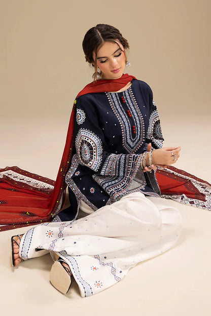 3PCS Embroidered Shirt with Digital Printed Jacquard Dupatta Lawn Collection B-1415