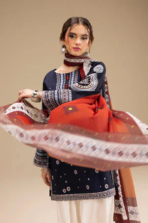3PCS Embroidered Shirt with Digital Printed Jacquard Dupatta Lawn Collection B-1415