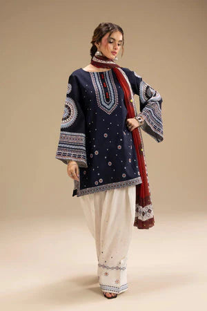 3PCS Embroidered Shirt with Digital Printed Jacquard Dupatta Lawn Collection B-1415