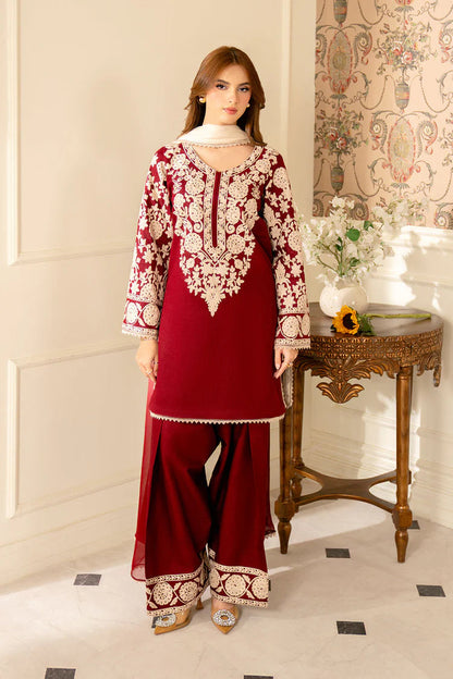 Dhanak-3PC Embroidered Shirt with Chiffon Embroidered Dupatta - 6366