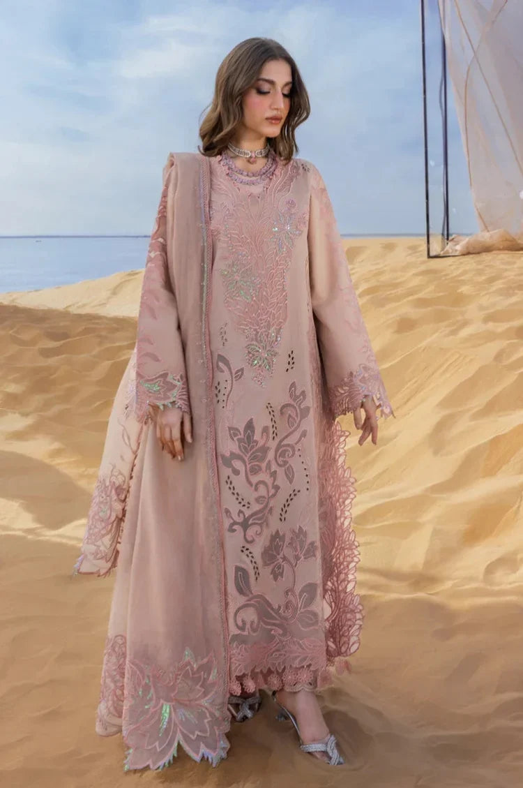 Dhanak-3PC Embroidered Shirt with Khadi Net Embroidered Dupatta - 7005