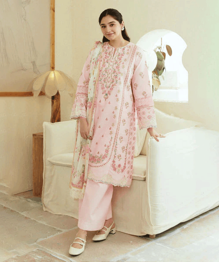 Dhanak-3PC Embroidered Shirt with Digital Printed Shawl-3193