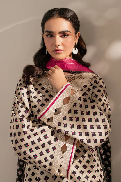 3PCS BAROQUE KARANDI PRINTED SHIRT WITH KARANDI PRINTED DUAPTTA AND TROUSER Winter Collection ULM - 1703