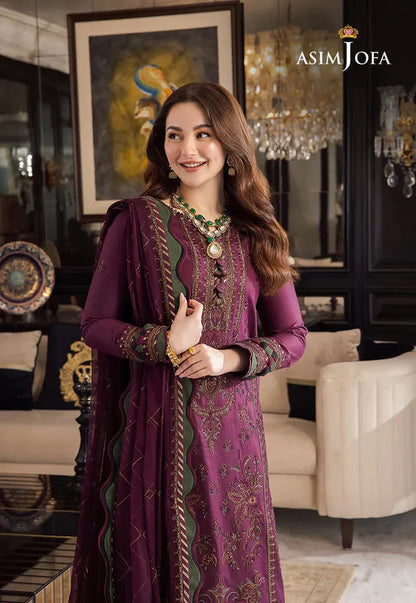 3PCS Asim Jofa Dhanak Embroidered With Chiffon Embroidered Dupatta Winter Collection ULM-673