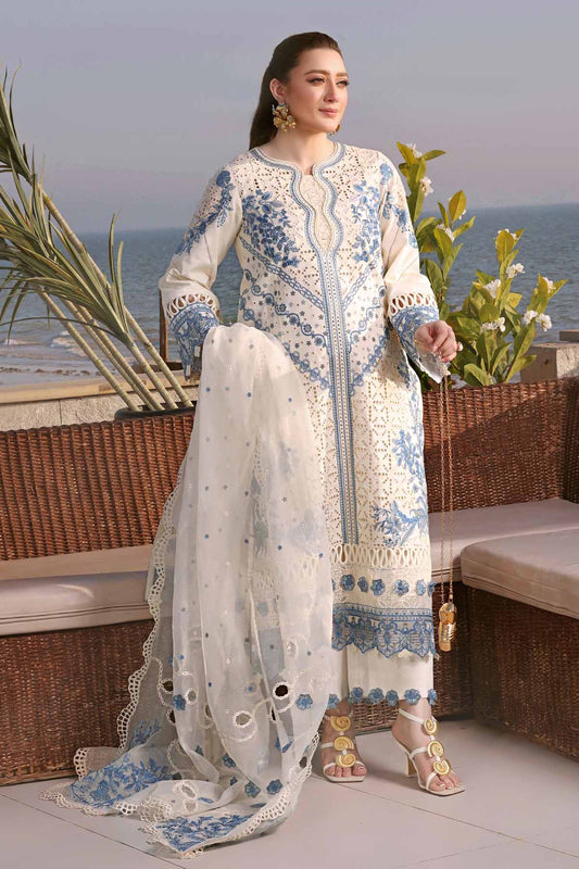 Dhanak-3PC Chikankari Embroidered Shirt with Khadi Net Embroidered Dupatta - 6335