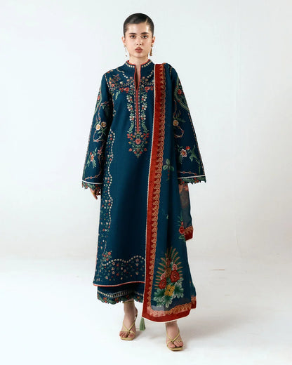 Dhanak-3PC Embroidered Shirt with Digital Printed Shawl- 6395