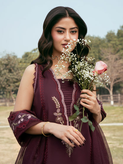 Lawn-3PC Chikankari Embroidered Shirt With Khadi Net Embroidered Dupatta-5287