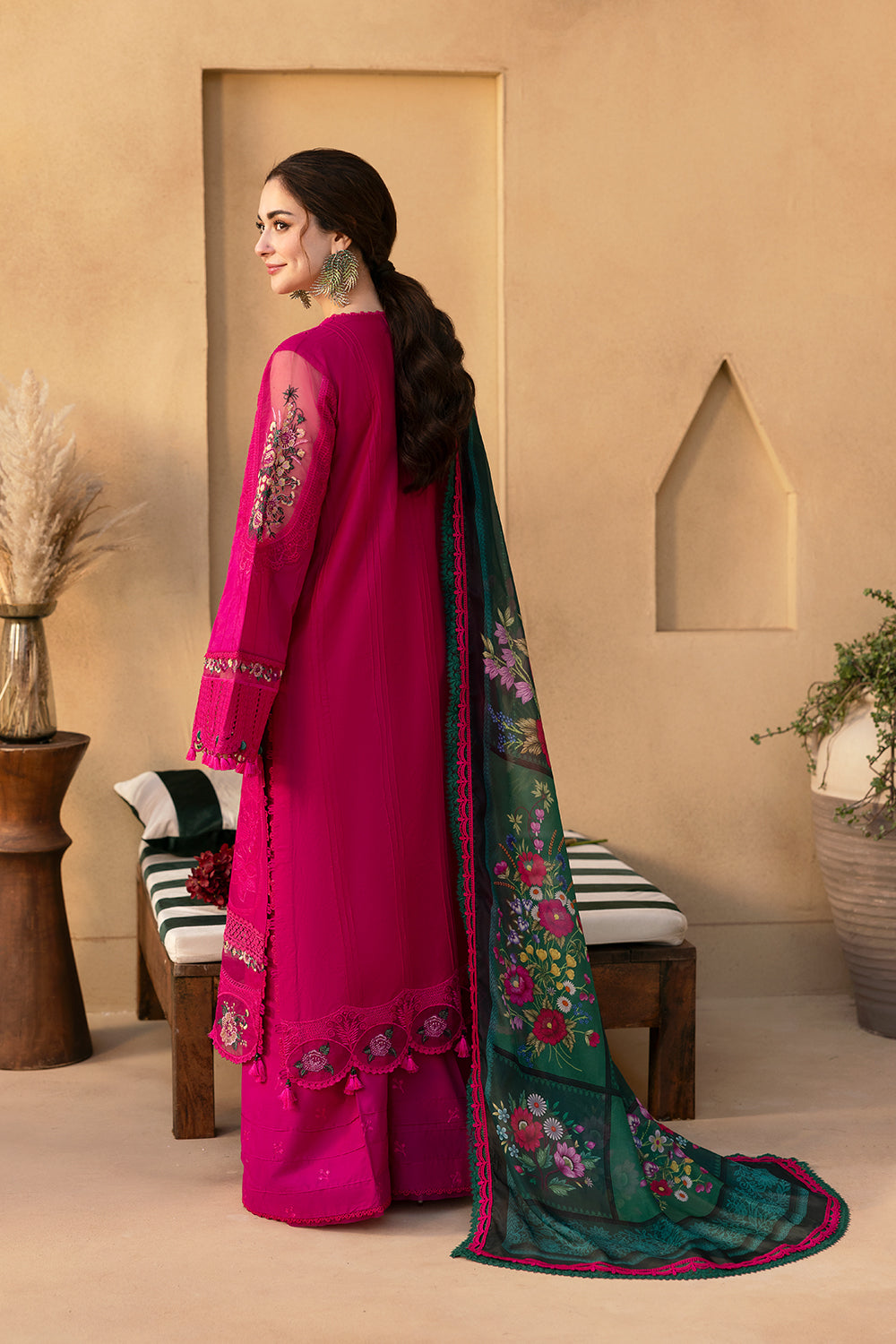 Dhanak-3PC Embroidered Shirt with Digital Printed Wool Shawl - 3408