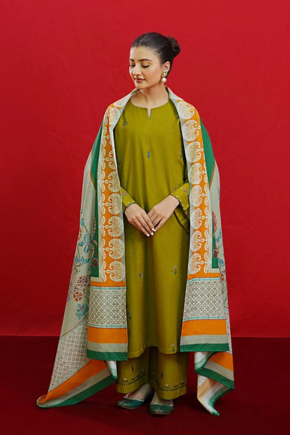 3PCS Embroidered Shirt with Digital Printed Jacquard Dupatta Lawn Collection ULM-1074