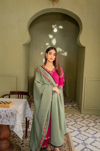 Dhanak 3PC Embroidered Shirt with Dhanak embroidered dupatta-619