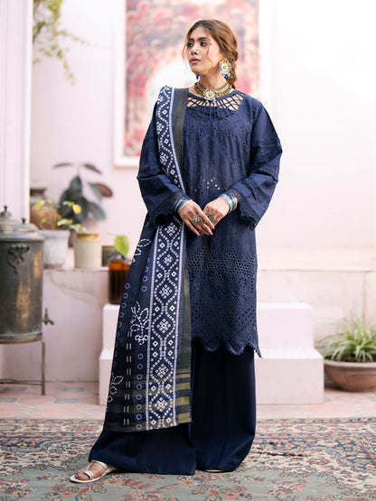Chikankari 3PC  Dhanak Embroidered With Digital Printed Shawl-118
