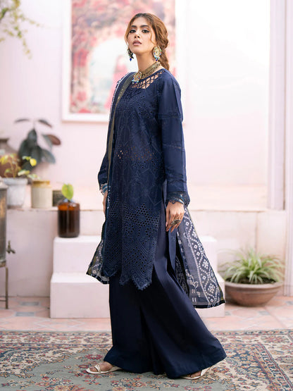 Chikankari 3PC  Dhanak Embroidered With Digital Printed Shawl-118