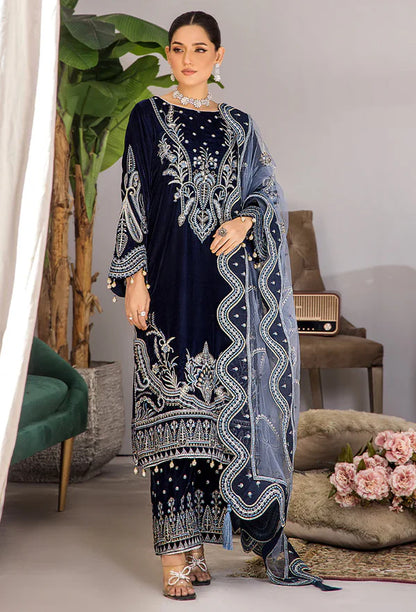 3PCS Embroidered Velvet Dress with Embroidered Dupatta Velvet Winter Collection 738