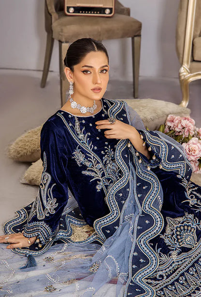 3PCS Embroidered Velvet Dress with Embroidered Dupatta Velvet Winter Collection 738