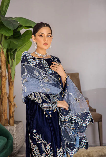 3PCS Embroidered Velvet Dress with Embroidered Dupatta Velvet Winter Collection 738