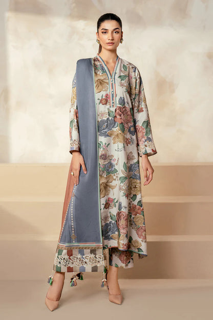 3PCS BAROQUE KARANDI PRINTED SHIRT WITH KARANDI PRINTED DUAPTTA AND TROUSER Winter Collection ULM- 1705