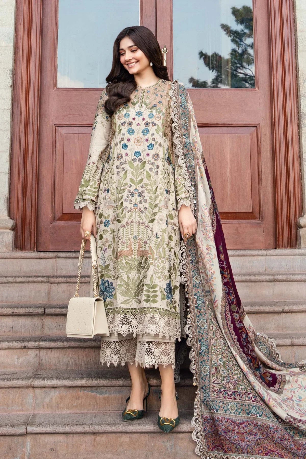 Dhanak-3PC Sequence Embroidered Shirt with Digital Printed Shawl - 3391