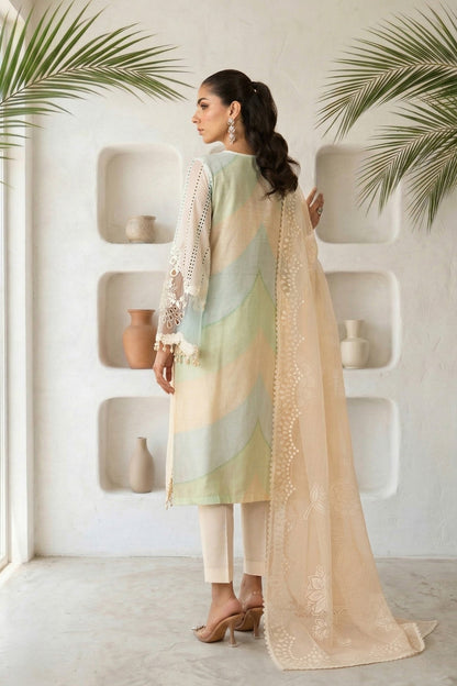 Lawn-3PC Chikankari Embroidered Shirt With Silk Printed Dupatta-5272