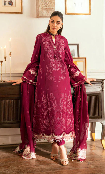 A+ 3PCS Dhanak Embroidered Shirt with Chiffon Embroidered Dupatta Winter Collection ULM-3366