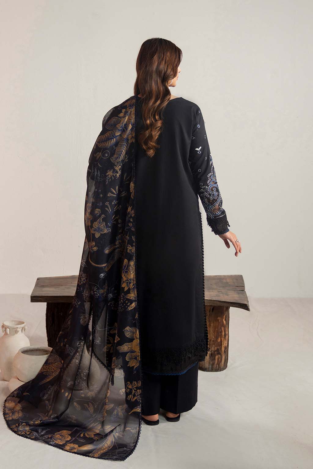 Dhanak-3PC Embroidered Shirt with Digital Printed Shawl- 3365