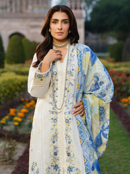 3PCS Dhanak- Embroidered Shirt with Digital Printed Wool Shawl Winter Collection ULM -3347