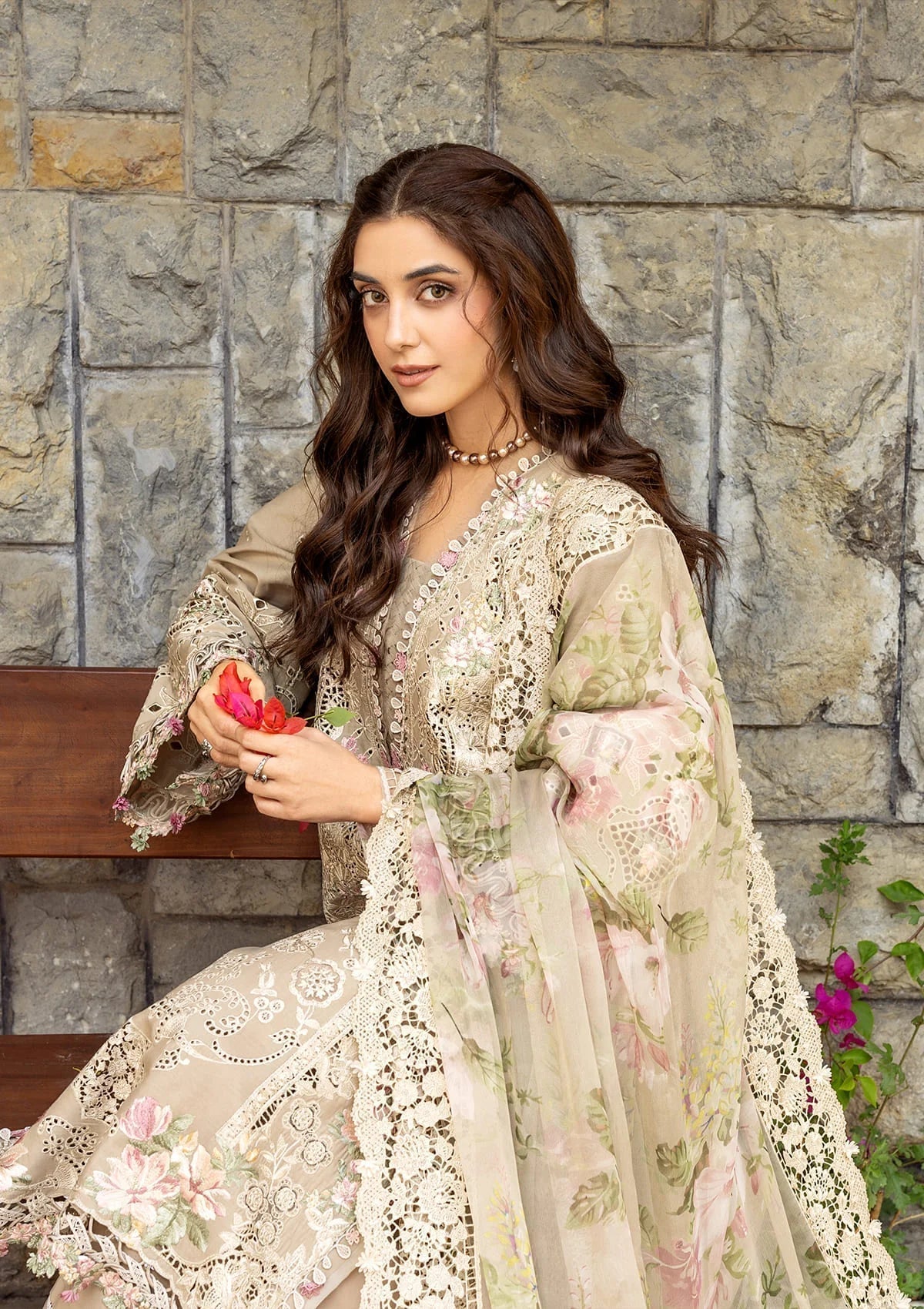 Dhanak-3PC Embroidered Shirt with Digital Printed Wool Shawl - 6385