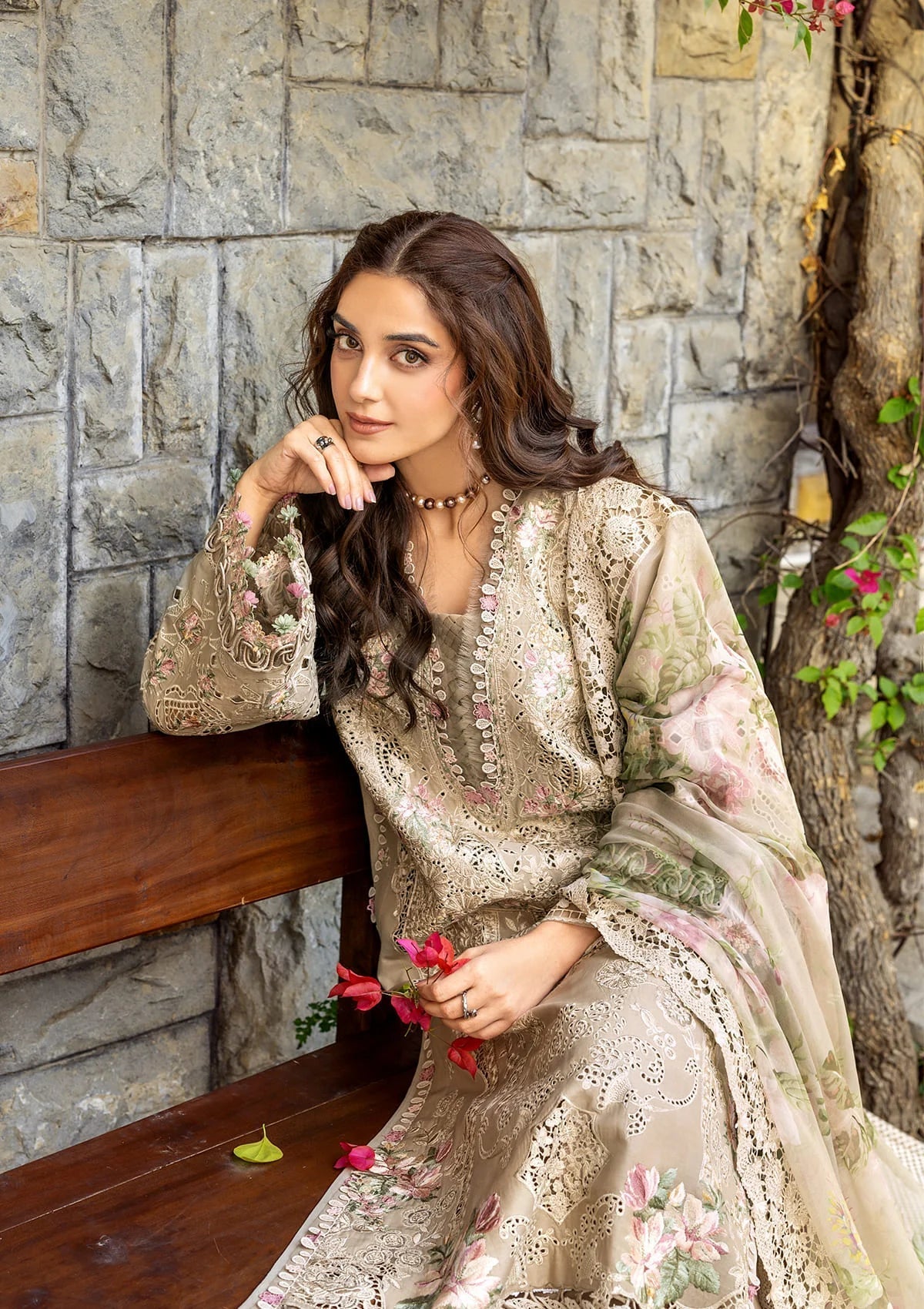 Dhanak-3PC Embroidered Shirt with Digital Printed Wool Shawl - 6385