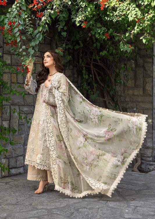 Dhanak-3PC Embroidered Shirt with Digital Printed Wool Shawl - 6385