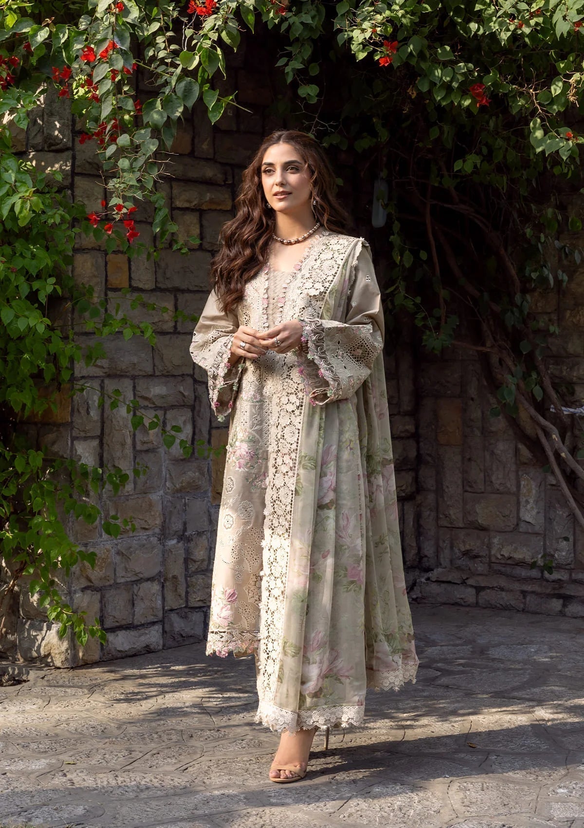 Dhanak-3PC Embroidered Shirt with Digital Printed Wool Shawl - 6385
