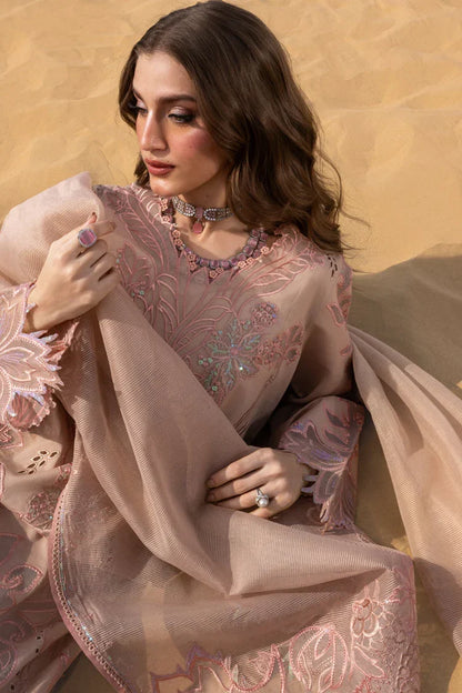 Dhanak-3PC Embroidered Shirt with Khadi Net Embroidered Dupatta - 7005