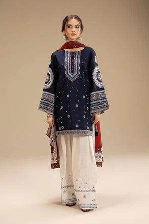 3PCS Embroidered Shirt with Digital Printed Jacquard Dupatta Lawn Collection B-1415
