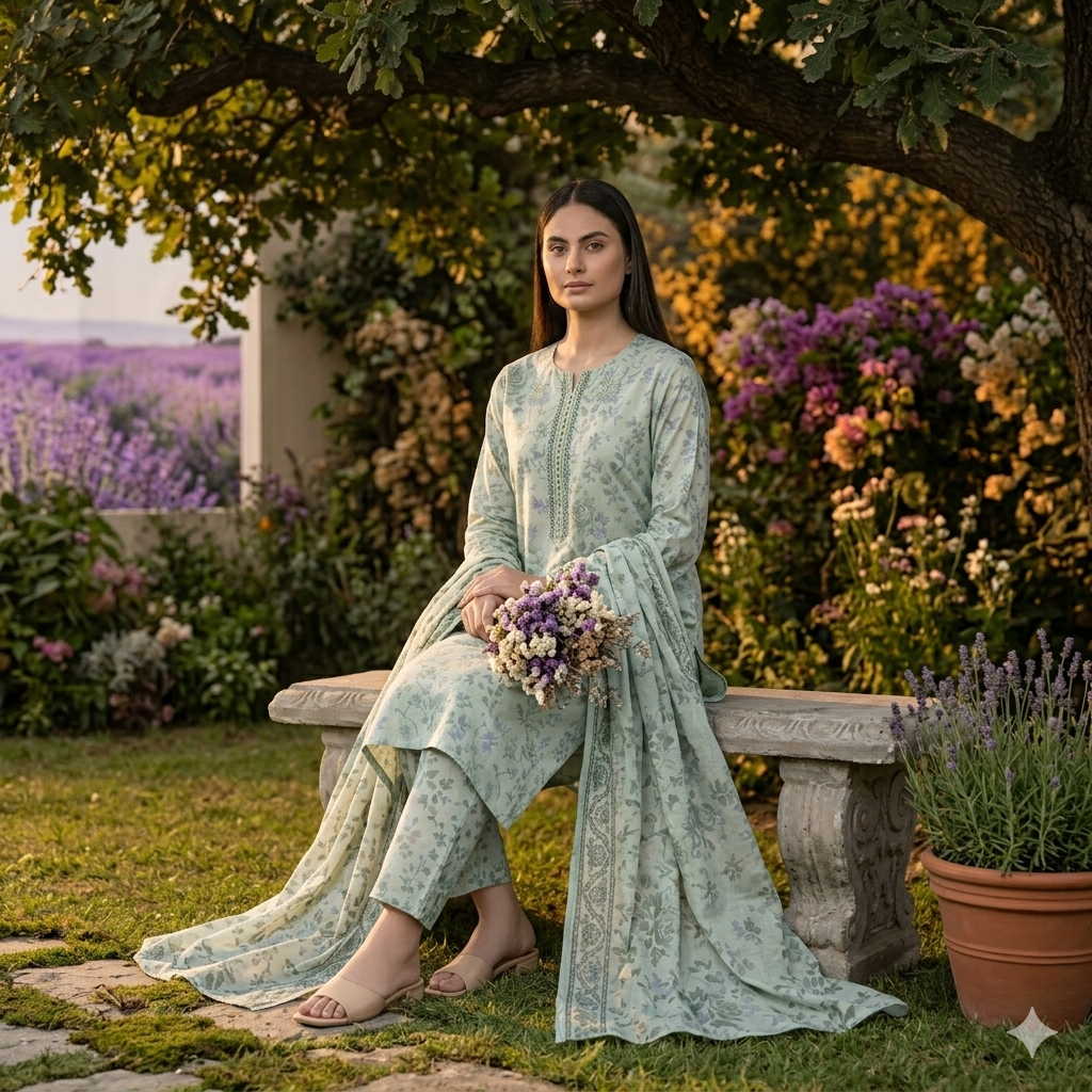 3PC Digital Printed Lawn Collection With Embroided Neck Line And Daman SC-1002