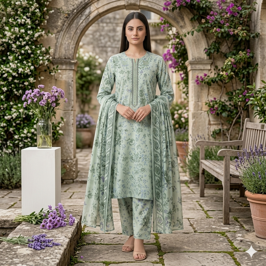 3PC Digital Printed Lawn Collection With Embroided Neck Line And Daman SC-1002
