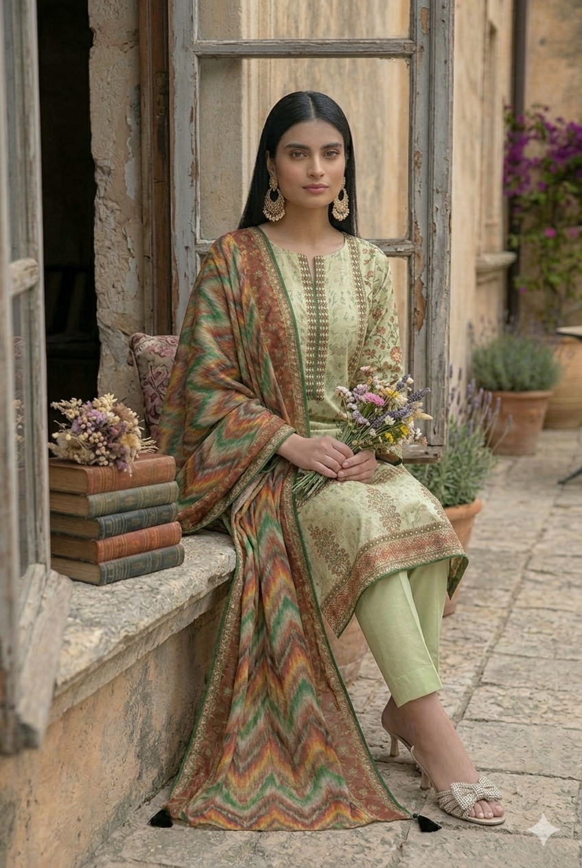 3PC Digital Printed Lawn Collection With Embroided Neck Line And Daman SC-1001