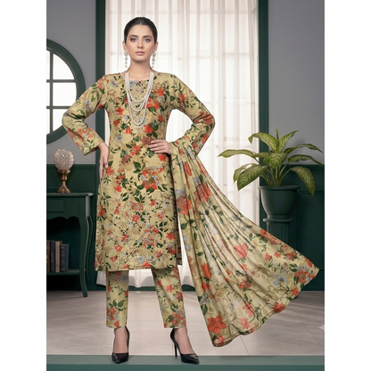 3PC Digital Printed Lawn Collection With Embroided Neck Line And Daman NSC-1060