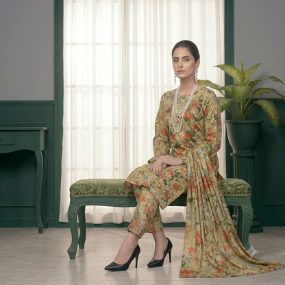 3PC Digital Printed Lawn Collection With Embroided Neck Line And Daman NSC-1060