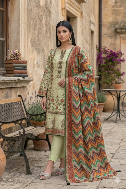 3PC Digital Printed Lawn Collection With Embroided Neck Line And Daman SC-1001