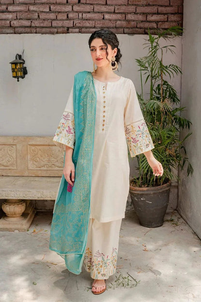 Dhanak-3PC Embroidered Suit with Digital Printed Wool Shawl - 624
