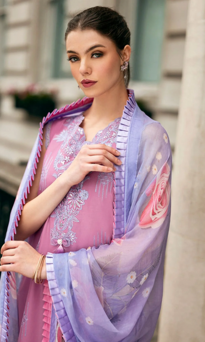 Dhanak-3PC Embroidered Shirt with Digital Printed Shawl - 662