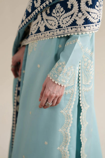 Dhanak-3PC Embroidered Shirt with Khadi Net Embroidered Dupatta - 6348