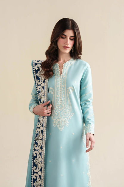 Dhanak-3PC Embroidered Shirt with Khadi Net Embroidered Dupatta - 6348
