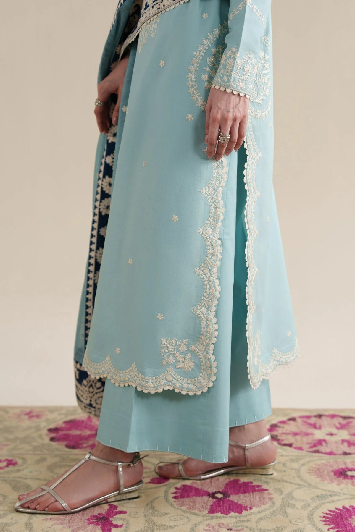 Dhanak-3PC Embroidered Shirt with Khadi Net Embroidered Dupatta - 6348