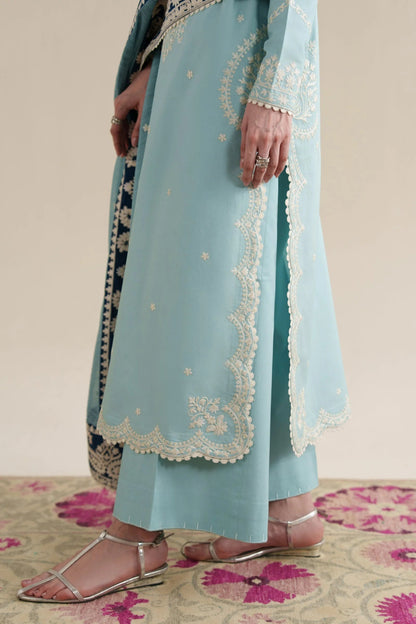 Dhanak-3PC Embroidered Shirt with Khadi Net Embroidered Dupatta - 6348