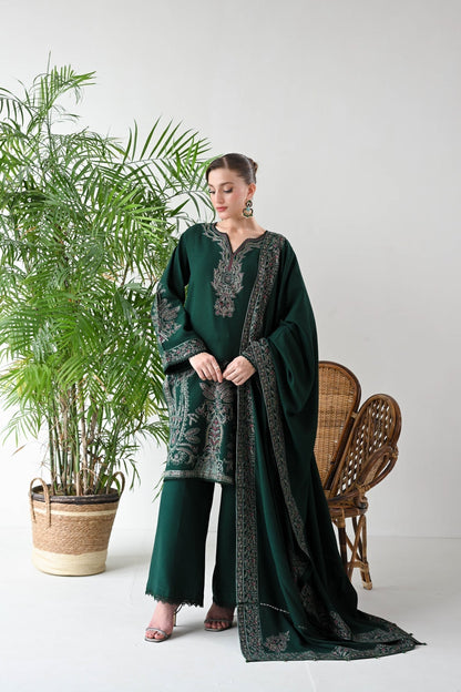 Dhanak-3PC Embroidered Shirt with Dhanak Embroidered Shawl - 3523