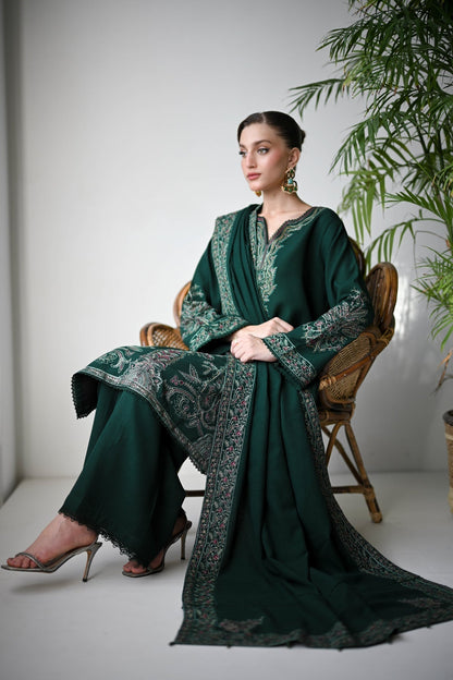Dhanak-3PC Embroidered Shirt with Dhanak Embroidered Shawl - 3523
