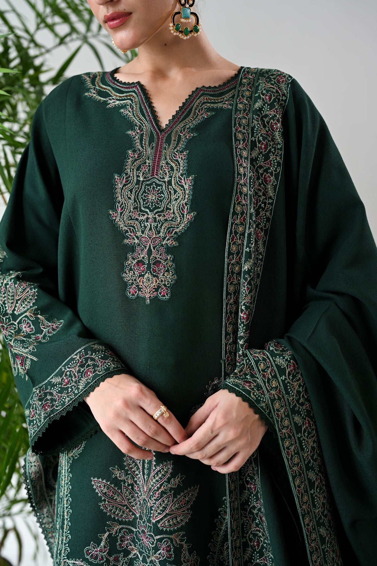Dhanak-3PC Embroidered Shirt with Dhanak Embroidered Shawl - 3523