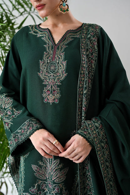 Dhanak-3PC Embroidered Shirt with Dhanak Embroidered Shawl - 3523