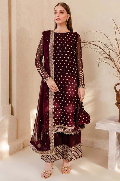 3PCS Embroidered Velvet Dress With Embroidered Organza Dupatta Velvet Winter Collection 960