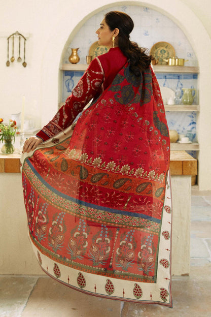 Dhanak-3PC Embroidered Shirt with Digital Printed Wool Shawl - 659